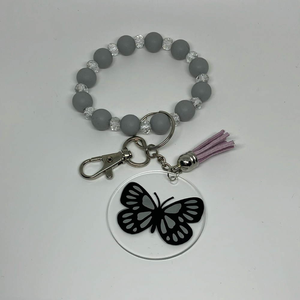 Butterfly silicone beaded wristlet keychain